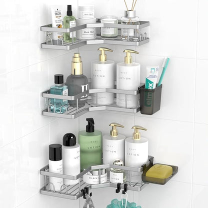AKTECKE Corner Shower Caddy Bathroom Organizer: Adhesive Shower Rack Bathtub Shelves - 3Pack No Drilling Shower Shelf - Stainless Steel Rustproof Bath Tub Organizer