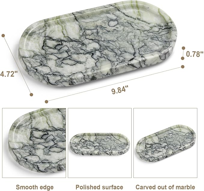 Natural Marble Vanity Tray - Moujings Genuine Marble Perfume Tray for Bathroom Decor, Stone Bathroom Vanity Organizer Tray for Kitchen Counter, Candles, Jewelry, Coffee, Makeup, Key