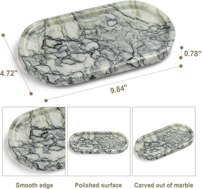 Natural Marble Vanity Tray - Moujings Genuine Marble Perfume Tray for Bathroom Decor, Stone Bathroom Vanity Organizer Tray for Kitchen Counter, Candles, Jewelry, Coffee, Makeup, Key