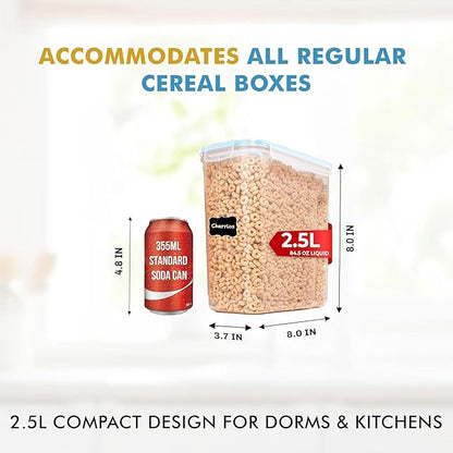 Shazo 2 Pack (15.4 Oz Cereal Capacity) Small Airtight Cereal Containers Storage with Lids, Perfect Space Saving BPA-Free Plastic Container, Pantry Organization and Canister for Rice, Sugar & Flour