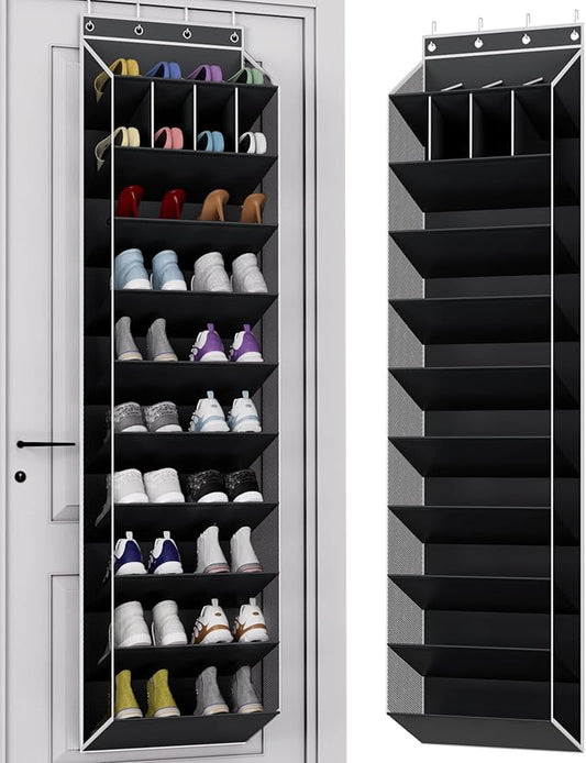 KYEVIS 10-Tier Large Size Over the Door Shoe Organizer, 20 Pairs Hanging Shoe Rack for Closet with Deep Pockets, Space-Saving Storage for Sneakers, Boots Heels (Black)