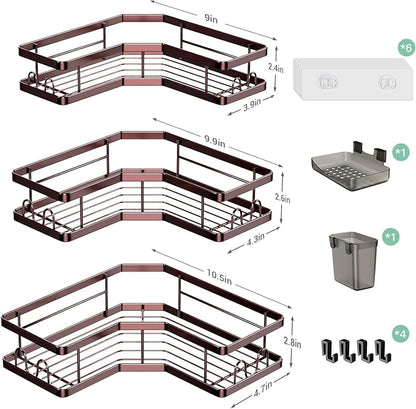 AKTECKE Corner Shower Caddy Organizer Shelf: Adhesive No Drilling Shower Rack Bathtub Shelves - 3Pack Rustproof Bathroom Shower Shelf