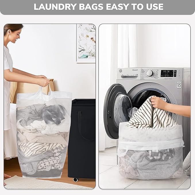 Goodpick Black Laundry Hamper with Wheels, 75L Dirty Clothes Hamper with Removable Wash Bag for Laundry Room, Rolling Laundry Basket