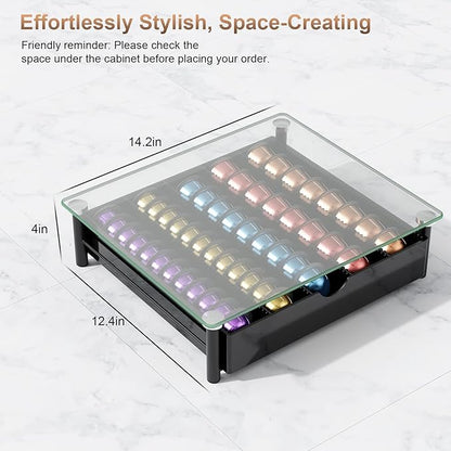 Coffee Pod Drawer Organizer with Tempered Glass Lid (Transparent Glass)
