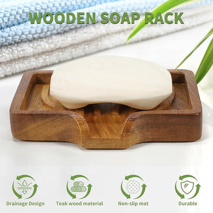 DEBETOOL 2Pack Wood Soap Dish - Natural Wooden Bar Soap Holder with Drain Spout Fast Drying for Shower & Kitchen Sink, Bathroom Sponge Holder with Tray（Waterproof）