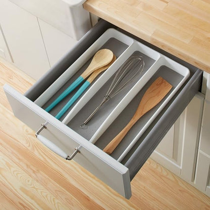madesmart 3 Compartment Utensil Tray, Multi Purpose Storage Organizer, Non Slip Lining,Deep Storage for Ladles, Whisks & Serving Tools, for Drawers & Home Organization, White