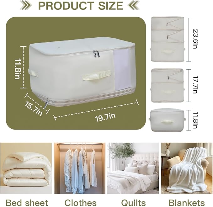 Four Oxford Cloth Comforter Storage Bags - Space-Saving, Large Capacity, Washable, Suitable for Storing Blankets and Bedding, Beige Color