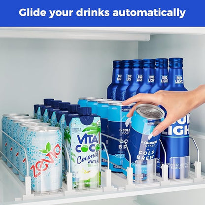 Puricon Drink Organizer for Fridge Pusher Glide Bundle with 2 Pack Pantry Organization and Storage Bins for Kitchen