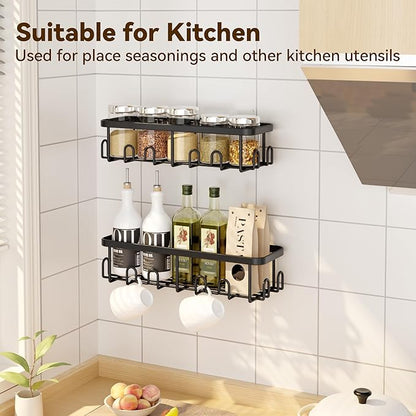 YASONIC Shower Caddy Adhesive 2-Pack, Rustproof Shower Organizer with Holder, No-Drill Shower Shelves for Inside the Shower, Large-Capacity Bathroom Organizers and Storage for Dorms & Renters, Black