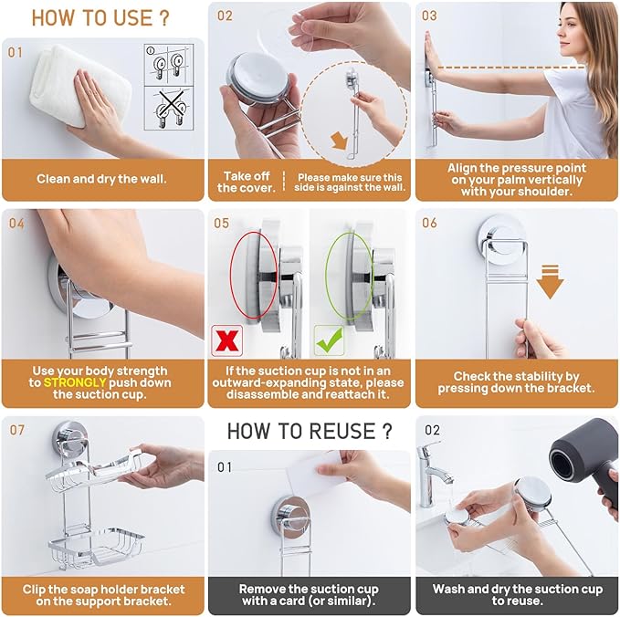 LEVERLOC Double Layer Soap Dish, Bar Soap Holder for Shower Wall, Vaccum Suction Cup Sponge Holder for Bathroom Tub Kitchen Sink, Stainless Steel, Waterproof, Removable, Silver
