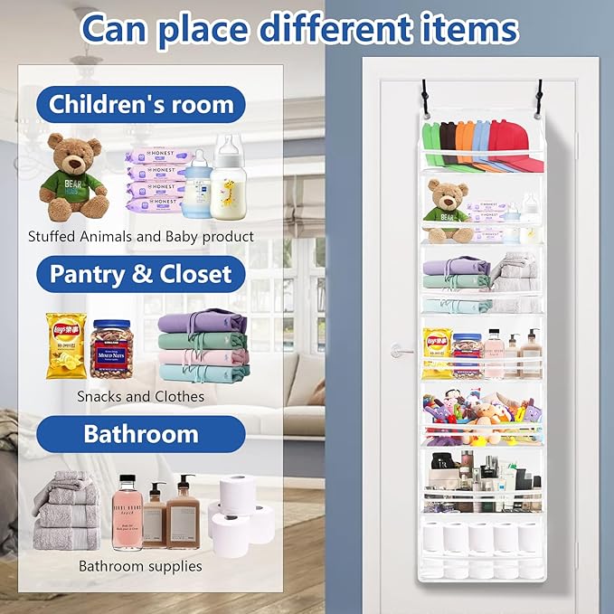 7-layer large capacity Hat Organizer, Hat Rack for Door With Dust Cover, Adjustable Hooks, And Transparent Visible Over The Door Hat Rack, Ideal for Home Organizatio