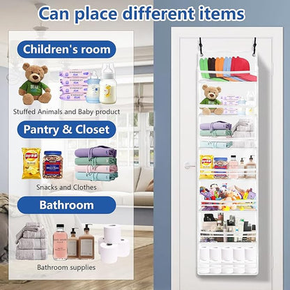 7-layer large capacity Hat Organizer, Hat Rack for Door With Dust Cover, Adjustable Hooks, And Transparent Visible Over The Door Hat Rack, Ideal for Home Organizatio