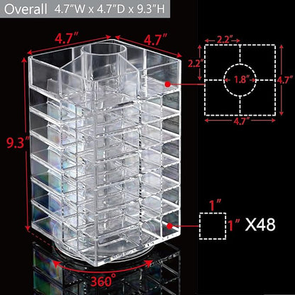 Ikee Design Lipstick Organizer with 53 Slots 360 Degree Rotating Spinning Acrylic Lip Gloss Organizer for Makeup, Lipsticks, Brushes, Cosmetic Storage Display, Bathroom, Vanity, Countertop