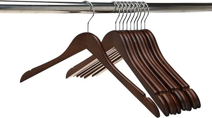 Quality Semi Curved Wooden Suit Hangers, 80-Pack Smooth Finish Solid Wood Coat Hanger with Swivel Hook, Jacket, Pant, Dress Clothes Hangers (Walnut - Chrome Hook, 80)