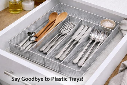 Ybm Home Silver Mesh Cutlery Holder In-drawer Utensil Flatware Organizer/tray size 12-1/2 By 9-1/4 By 2 Inches (5-compartment)