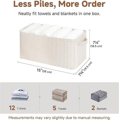 StorageWorks Narrow Storage Bins, Small Basket for Closet and Shelves, Rectangular Fabric Organizer with Handles, Toilet Paper Storage, Khaki and Beige Stripes, 2-Pack