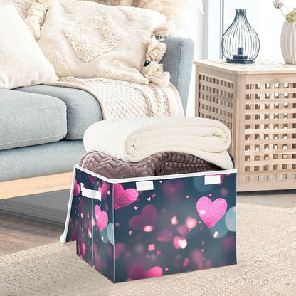 senya Valentines Baskets Collapsible Storage Bins with Lids, Love Hearts Romantic Storage Boxes Clothes Baskets for Organizing