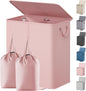 Lifewit Double Laundry Hamper with Lid and Removable Laundry Bags, Large Collapsible 2 Dividers Dirty Clothes Basket with Handles for Bedroom Laundry Room Closet Bathroom College, 155L Pink