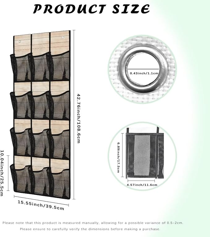 Over the Door Shoe Organizer Foldable Hanging Shoe Organizer with 12 Large Pockets Sturdy Oxford Storage Holder for Dorm Bedroom Wood Grain