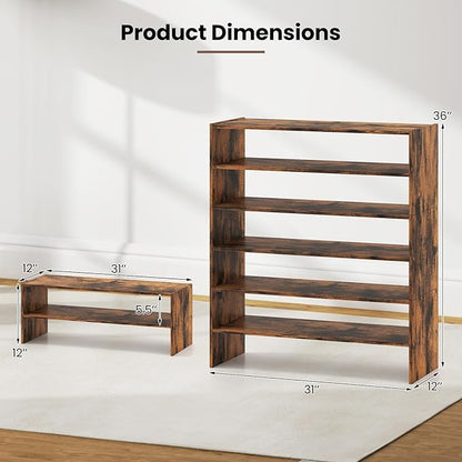 Giantex 3-in-1 Vertical Shoe Rack, 6-Tier Free Standing Shoe Storage Organizer w/Stackable Design for 18 Pairs, 31 Inch Wide Wood Shoe Shelf for Closet, Entryway, Living Room, Office, Brown