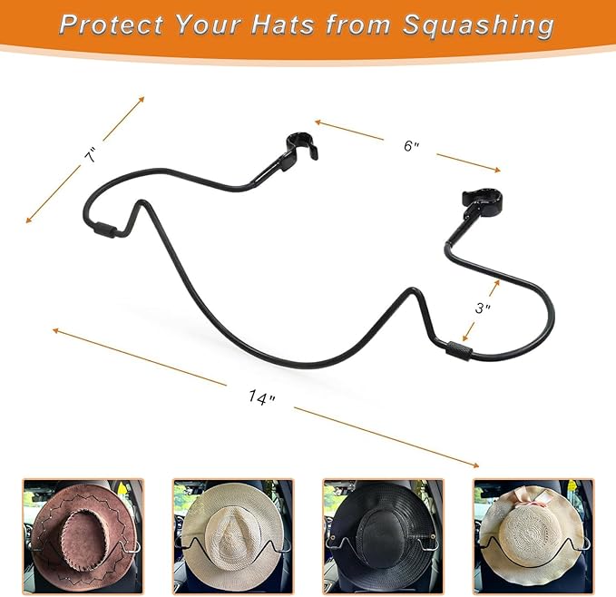Cowboy Hat Rack Holder for Truck Car Hat Stand for Travel - Keep Hat in Shape, V-Shape Anti-Flip Grip Design for Automotive Roadtrip Hats Organizer for Men Women