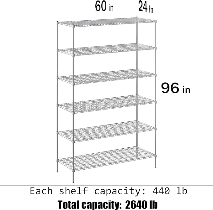 24" Deep x 60" Wide x 96" Height Wire Shelving Kit | 6-Tier | NSF Commercial Storage Rack Unit