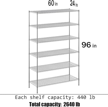 24" Deep x 60" Wide x 96" Height Wire Shelving Kit | 6-Tier | NSF Commercial Storage Rack Unit