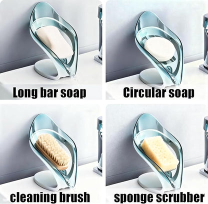 Self Draining Leaf Soap Dish – Easy to Clean Waterfall Soap Holder, Multi-Use for Shower, Bathroom & Kitchen Sink, Durable & Stylish (Blue)