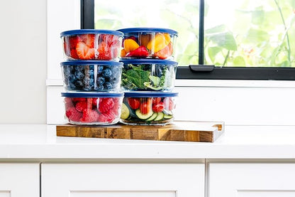 12-Piece Glass Food Storage Containers Set (6 Containers + 6 BPA-Free Lids) | 4-Cup, Leakproof | Microwave, Freezer, Oven & Dishwasher Safe | Ideal for Meal Prep & Pantry Organization, Blue
