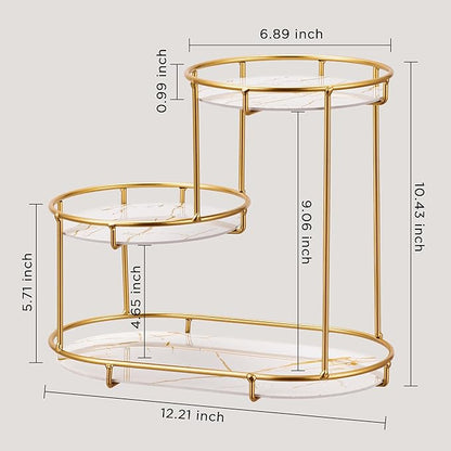 HBlife Makeup Organizer for Vanity, 3 Tier Metal Bathroom Countertop Organizers Skin Care Storage, Bathroom Counter Shelf Skincare Holder Perfume Cosmetic Display, Gold