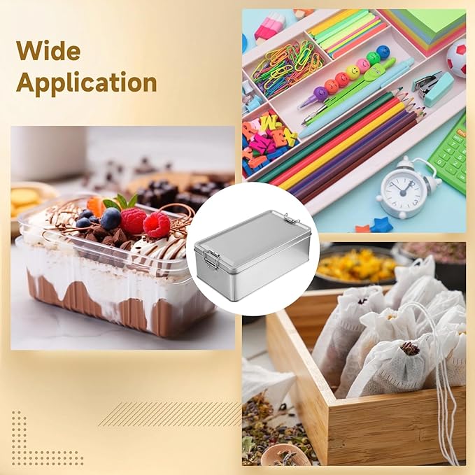 2 Pcs Metal Storage Box with Lid, 7.3 x 4.1 in Silver Rectangular Tinplate Box, Buckle Latch Box, Home Storage Container for Treats, Gifts, Small Items and Crafts