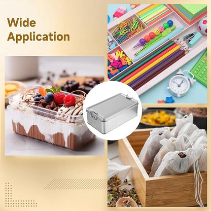 2 Pcs Metal Storage Box with Lid, 7.3 x 4.1 in Silver Rectangular Tinplate Box, Buckle Latch Box, Home Storage Container for Treats, Gifts, Small Items and Crafts