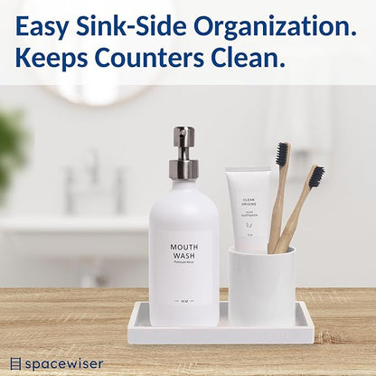 Spacewiser Countertop and Vanity Tray - Small 7.7” Silicone Tray for Soap Dispenser, Bathroom Trays, Dish Soap Trays for Kitchen Counter, Sink Caddy Sinks Organizer, Soaps Dish & Sponge Holder, White