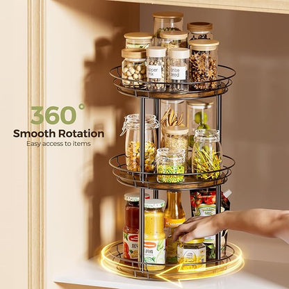 LAMU 10'' Lazy Susan Turntable Organizer, 3 Tier Round Rotating Spice Rack Organization for Kitchen Cabinet and Countertop, Wooden Lazy Susan for Table Top, Pantry, Bathroom, Vanity, Home Decor