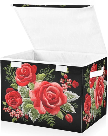 senya Flower Baskets Collapsible Storage Bins with Lids, Rose Flower Retro Style Storage Boxes Clothes Baskets for Organizing, B06D22020