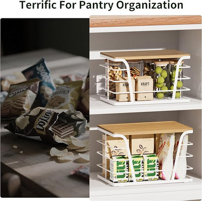 TIDIIABODE 2 Pack Kitchen Organization for Onions,Potatoes - Fruit Basket for Kitchen Counter & Storage Basket,Stackable Storage Bins with Bamboo Top & Lightweight PP Mat,White
