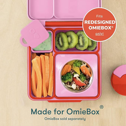 OmieBox (2 pack) Leakproof Dips Containers To Go, Salad Dressing Container, Condiment Container with Lids - Food Safe Silicone - 4 ounces (Pink/Teal)