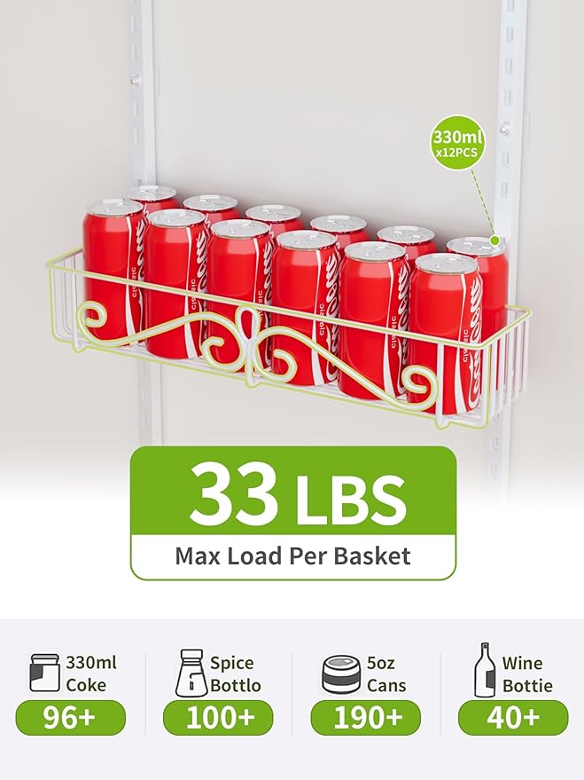 Over the Door Pantry Organizer, 9-Tier Pantry Organization and Storage for Kitchen, Metal Hanging Shelves Door for Home & Kitchen, Laundry Room Bathroom, White