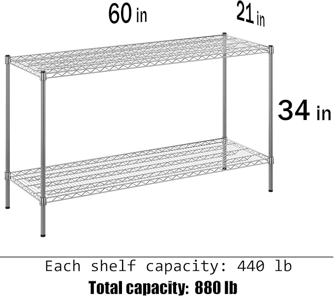 21" Deep x 60" Wide x 34" Height Wire Shelving Kit | 2-Tier | NSF Commercial Storage Rack Unit
