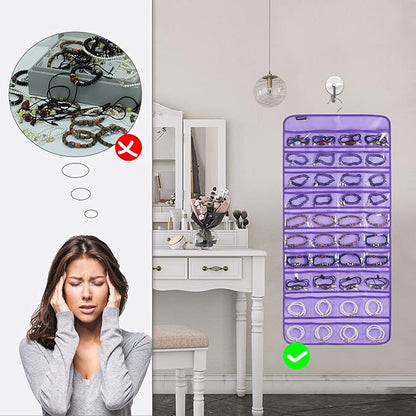 80 Pockets Hanging Jewelry Organizer for Holding Jewelries Dual-Sided Accessory Display Holder for Earrings Bracelets Rings (80 Pockets-Purple)
