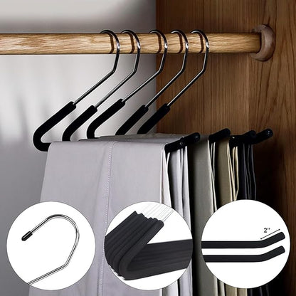 Heavy-Duty Pants Hangers Non-Slip, Foam Open Ended Slacks Pants Hangers for Men and Women, Space Saving Metal Trousers Hangers for Closet, Skirt and Jean Hangers, Black (10)