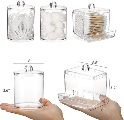 Tbestmax Qtips Dispenser Bathroom Container, 10/12 oz Big Cotton Ball Holder, Clear Plastic Apothecary Jar Organizer for Storage Cotton Swab, Floss Picks