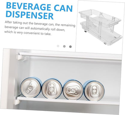 STOBAZA Rolling Soda Can Organizer Double-layer Telescopic Beverage Storage Rack for Fridge Easy Access Can Dispenser Versatile Drink Holder for Home and Office Design