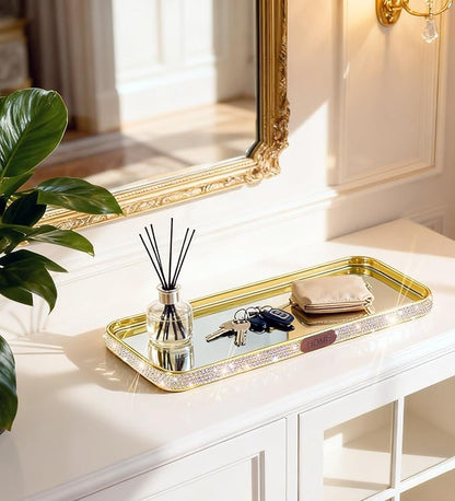 Bathroom Gold Tray Jewelry Perfume Makeup Organizer Decorative Tray for Vanity, Dresser, Bathroom, Bedroom Entrance Hall, Living Room(11.8IN Colorful)