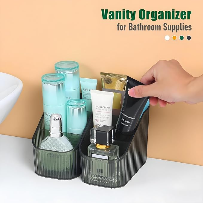 Amber Makeup Brush Holder Organizer for Vanity, Bathroom Countertop Organizer 5 Cups, Toiletry Storage & Display for Skincare, Perfume, Hairbrush, Sunglasses & Desk Accessories