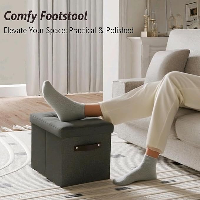 2 Pack Storage Ottoman Shoe Organizer for Closet - Adjustable Dividers Storage Box for Shoes | Clothes | Toy | Blanket, Foldable Foot Stool Small Bench Shoe Cabinet for Living Room & Bedroom