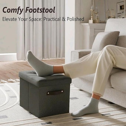 2 Pack Storage Ottoman Shoe Organizer for Closet - Adjustable Dividers Storage Box for Shoes | Clothes | Toy | Blanket, Foldable Foot Stool Small Bench Shoe Cabinet for Living Room & Bedroom