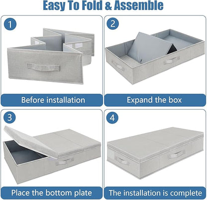 Supowin Underbed Storage Containers Bin with Lids, Large Under Bed Storage Organizer Box with Handle, Foldable Under the Storage Bags for Organizing Clothes, Shoes, Blankets, Pillows