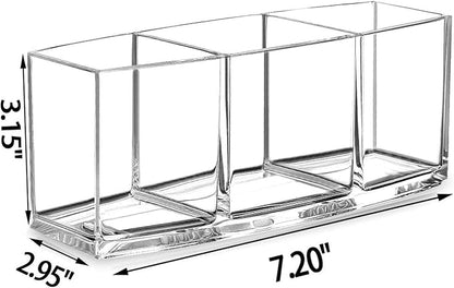 Clear Makeup Brush Organizer, Premium Acrylic Makeup Brush Holder Organizer 3 Compartments, Makeup Brush Display Holder Cosmetic Storage