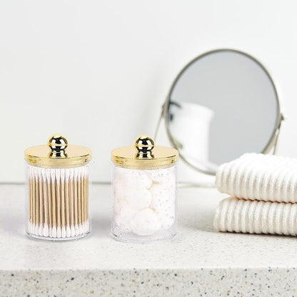 Tbestmax 10oz Qtips Holder - Plastic Apothecary Jar with Gold Lids for Cotton Swab, Cotton Round Pads, Floss - Gold